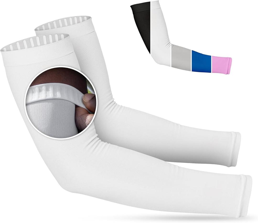 SportsTrail Cooling Arm Sleeves for Men & Women  Breathable, UV Sun Protection, Sports Arm Sleeves for Women, Men & Youth (One Size, 1 Pair: White)