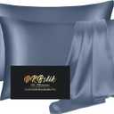 Silk Pillow Cases 2 Pack, Mulberry Silk Pillowcases Standard Set of 2, Soft, Smooth, Anti Acne, Beauty Sleep, Both Sides Natural Silk Satin Pillow Cases for Women 2 Pack with Zipper for Gift, Ash Blue