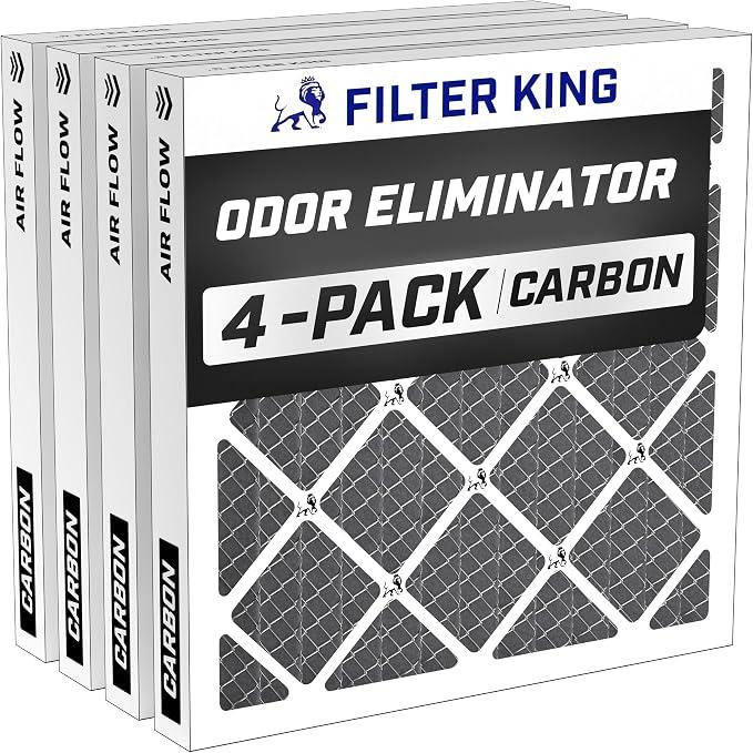 Filter King 20x22x1 Air Filter | 4-PACK | Carbon MERV 8 HVAC Pleated A/C Furnace Filters | MADE IN USA | Actual Size: 19.5 x 21.5 x .75"