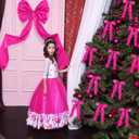 Gejoy Bow Christmas Tree Decoration Set, 30 Pcs Small Bows 1 Pcs 47" x 15.7" Large Tree Topper Satin Bows and Christmas Beads Garland Ornaments, Xmas Bead for Holiday Decor(Rose Red)