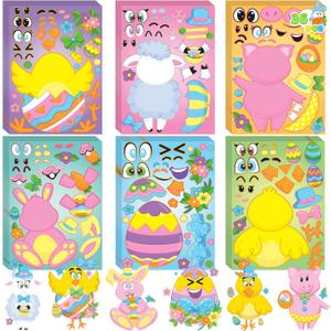JOYIN 36 Pieces Easter Make A Face Animal Stickers with Easter Egg Themed Match Make Your Own Stickers with Bunny, Egg, Chick, Shell, Sheep, Pig Kids Party Favor Supplies Crafts