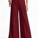 PRETTYGARDEN Womens Spring Wide Leg Palazzo Pants 2026 Trendy Loose Button High Waist Pleated Work Business Casual Trousers (Wine Red, X-Large)