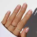 Glamnetic Press On Nails - Love Preserved Spring Nails | Short Oval Fake Nails in Semi-Transparent Base with White Floral Tips in a Glossy Finish | 15 Sizes - 30 Nail Kit with Glue