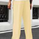 ZAFUL Men's Baggy Drawstring Elastic Waist Sweatpants with Pockets Solid Color Straight Patchwork Wide Leg Lounge Long Pants (M)