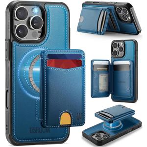 for iPhone 16 Pro Max Wallet Case Compatible with Magsafe, Magnetic RFID Blocking Card Holder Kickstand 2 in 1 Detachable Case for iPhone 16 Pro Max 6.9", Blue