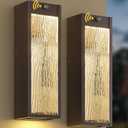 Dusk to Dawn LED Outdoor Wall Light 2 Pack, Bronze 15in Exterior Waterproof Porch Sconces, Large Modern Water Rippleed Outdoor Lighting Wall Mounted Outside Lantern for Garage Front Door