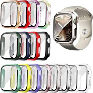 [16 Pack Hard PC Case with Screen Protector Compatible for Apple Watch Series 7/8/9 41mm, Full Edge All Around Protective Bumper Anti-Scratch Frame Cover for iWatch Smartwatch Accessories