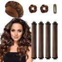 Heatless Curls Overnight Hair Curlers - 4 Pcs No-Heat Curling Rod to Sleep In and Shower Cap,Velvet Hair Rollers with Satin Wrap