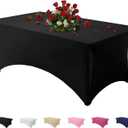 Famstar Table Cloth Black 4FT Spandex Tablecloth for Rectangle Fitted Table Cloths Stretch Covers Washable Wrinkle Free Tablecloths for Festival Camping Picnic Wedding Party
