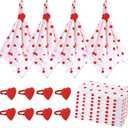 Patelai 8 Sets Valentine's Day Cloth Napkins with Red Heart Rings Set Reusable Cotton Fabric Love Cocktail Napkins Metal Heart Shape Rings Holders for Valentine's Day Wedding Dinner(Classic)