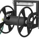Artigarden Outdoor Wall Mounted Hose Reel with Hook, Garden Heavy-Duty Water Holder Winder with 3.9 ft Leader Hoses, Brass Fitting and Storage Basket for Yard, Holds 125 Ft of 5/8-Inch Hose, Black
