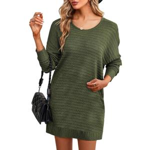 Dokotoo Womens Sweater Dresses 2025 Trendy Casual Crew Neck Long Sleeve Textured Pullover Knit Dress (Green, L)