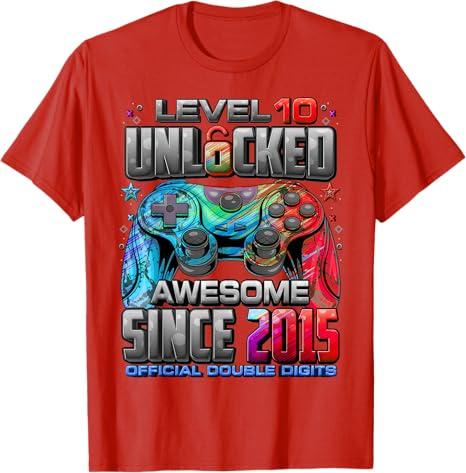 Level 10 Unlocked Awesome Since 2015 10th Birthday Gaming T-Shirt Size M