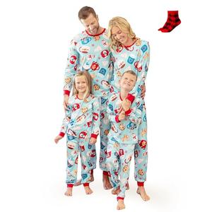 PATPAT Christmas Pajama Set for Family - Matching Holiday Sleepwear Perfect for Family Photos, Christmas Morning, and Holiday Parties, Gingerbread Blue, Men, Medium