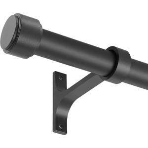 Black Curtain Rods for Windows 48 to 86", 1-Inch Blackout Curtain Rods with Aluminum Brackets and End Cap Finials, Adjustable Drapery Rods for Sliding Glass Door/Bedroom/Kitchen/Living Room Etc.