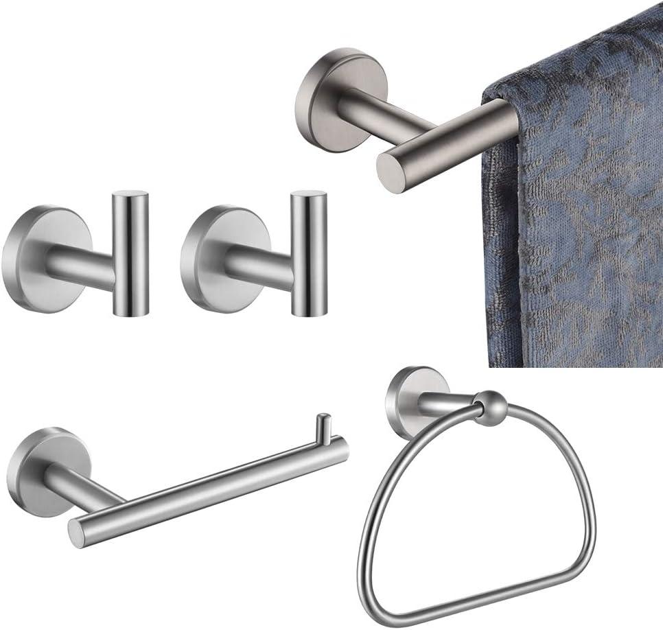 JQK Bathroom Hardware Set, 5-Piece Bath Accessories Set Brushed Finished Wall Mount Includes 24 in Towel Bar, 7 in Towel Ring, Toilet Paper Holder, 2 Towel Hooks, BAS165-BN