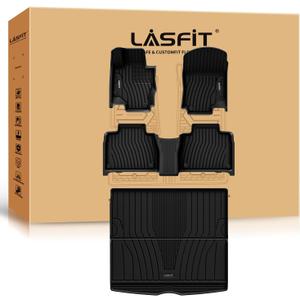 LASFIT Floor Mats & Cargo Mat for Mercedes Benz GLE SUV 2020-2026 350/450/ 53 AMG (Not Fit Coupe; Fit 5 Seats), All Weather TPE Anti-Slip Car Mats Custom Fit for GLE 1st & 2nd Row Set & Trunk Mat