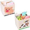 2 Pcs Toy Storage Box, 13 x 13 x 13 Inch Foldable Cube Storage Bins, Collapsible Fabric Animal Toy Bins Chest Basket for Kids Baby Toddlers Organizer (Cow & Pig)