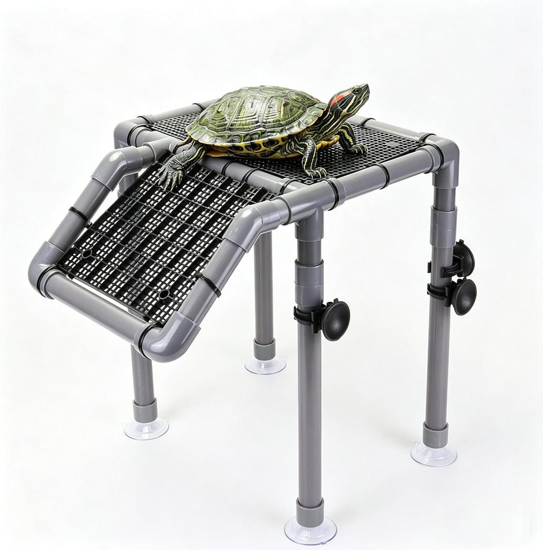 Large Turtle Basking Platform for Aquatic Turtles, Sturdy Standing Turtle Dock with Non-Slip Ramp, Red Ear Slider Tank Accessories for 25/29/40/55 Gal, Gray/Black