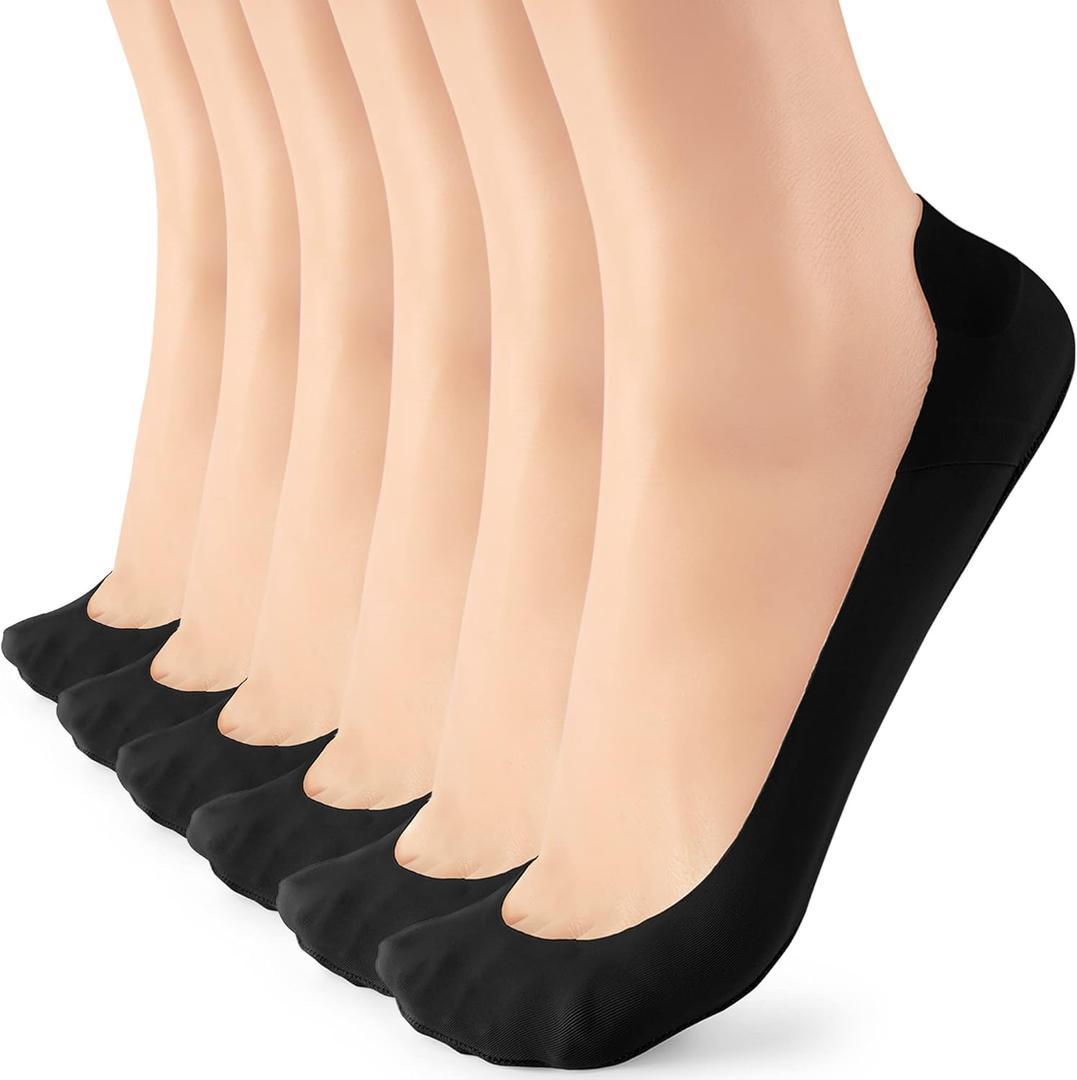 No Show Socks Womens Liner Ultra Low Cut Non Slip Invisible Socks for Flats (6-8, 6 Pairs Black)