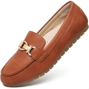 Loafers for Women Business Casual Shoes Comfortable & Lightweight Penny Loafers Slip On Work Flats (8, Brown)