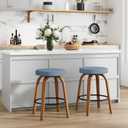 Swivel Bar Stools Set of 2, 24" Counter Height Backless Bar Stools, Fabric Upholstered Seat, Sturdy Curved Wood Legs, Mid-Century Modern Island Stools for Kitchen Bar, Dining Room, Blue