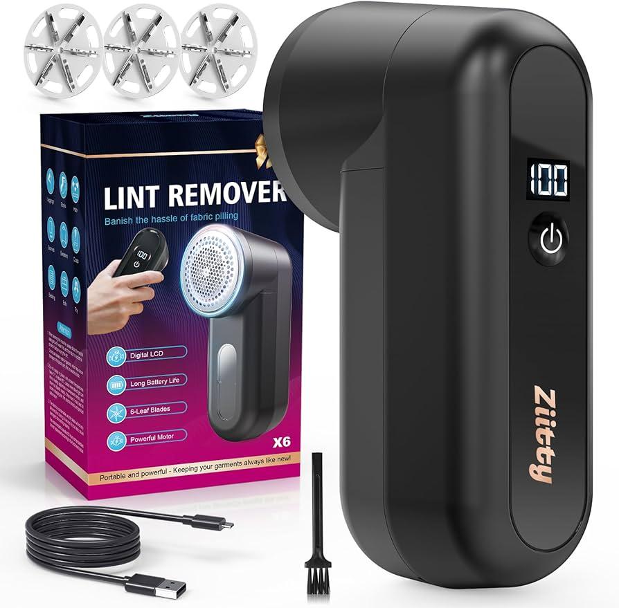 Fabric Shaver, Ziitty Lint Remover for Clothes, Type-C Rechargeable Lint Shaver with LCD Display & 6-Blade, Sweater Shavers to Remove Pilling，Fuzz Remover Fabric Shaver for Clothing and Furniture