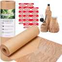 2 x Neworld Honeycomb Packing Paper,15" x 131' Eco Friendly Bubble Cushioning Wrap for Moving,Products & Gifts Wrapping Paper,Recyclable Cushioning Packing Material With 20 Fragile Sticker Labels