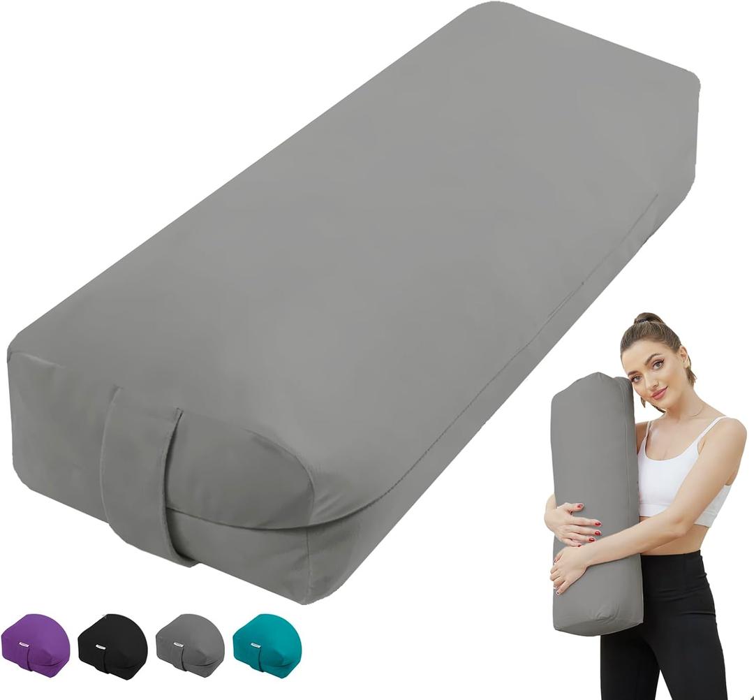 Restorative Yoga Bolster - Velvet Covered Meditation Pillow for Yin & Prenatal Yoga (27IN /68CM, Gray)
