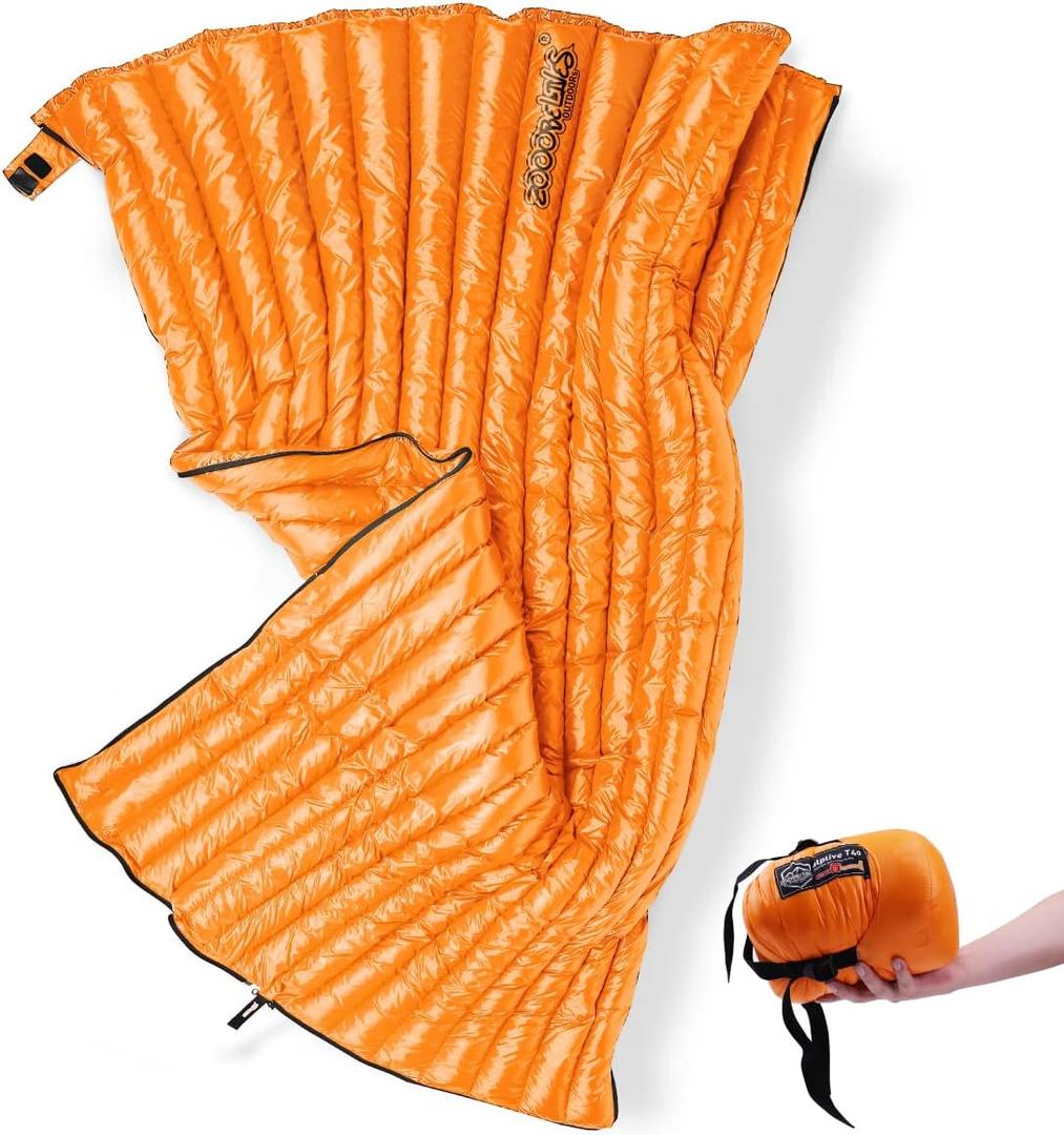 ZOOOBELIVES Ultralight Backpacking 32-50F Down Sleeping Bag - 27oz Ultra Compact 650 Fill Power Envelope Sleeping Bag for Hiking, Camping and Backcountry, Lightweight and Compressible  Alplive T400 (Orange)