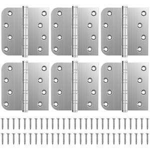 KOLET Ball Bearing Door Hinges, 4 x 4 Inches Door Hinges, Heavy Duty Stainless Steel Hinges, Square and 5/8'' Radius Corner, Smooth and Quiet, Non Removable Pin, Brushed Nickel, 5 Pack