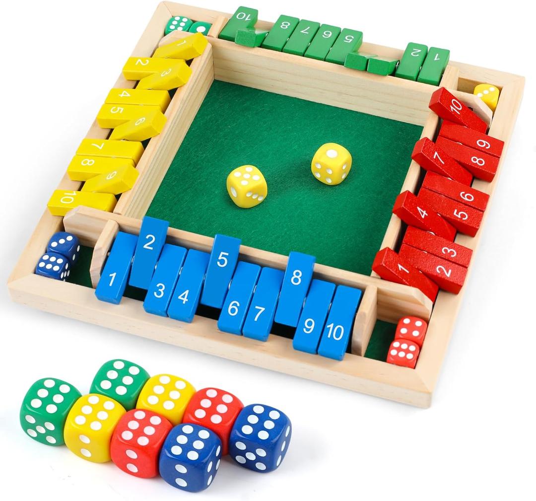 Shut The Box Dice Game 2-4 Players, Wooden Board Table Math Game with 8 Dices, Classic Tabletop Version Family Games for Adults and Kids