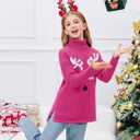 Haloumoning Girls Christmas Sweater Kids Oversized Turtleneck Cute Reindeer Sweaters with Side Slit