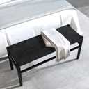 Cushioned Storage Ottomans, Bedroom Stool, Woven Bed Stool with Cross Wooden Legs, Suitable for Living Room and Bedroom (New Black, 39.3 * 14.5 * 17.3)