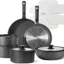 CAROTE 17pcs Pots and Pans Set Non Stick, Nonstick Cookware Set with Removable Handle,RV Kitchen Set, Detachable Cookware Set, Oven Use, Camping Use, Midnight Black (17 pcs Granite Set, Ebony black)