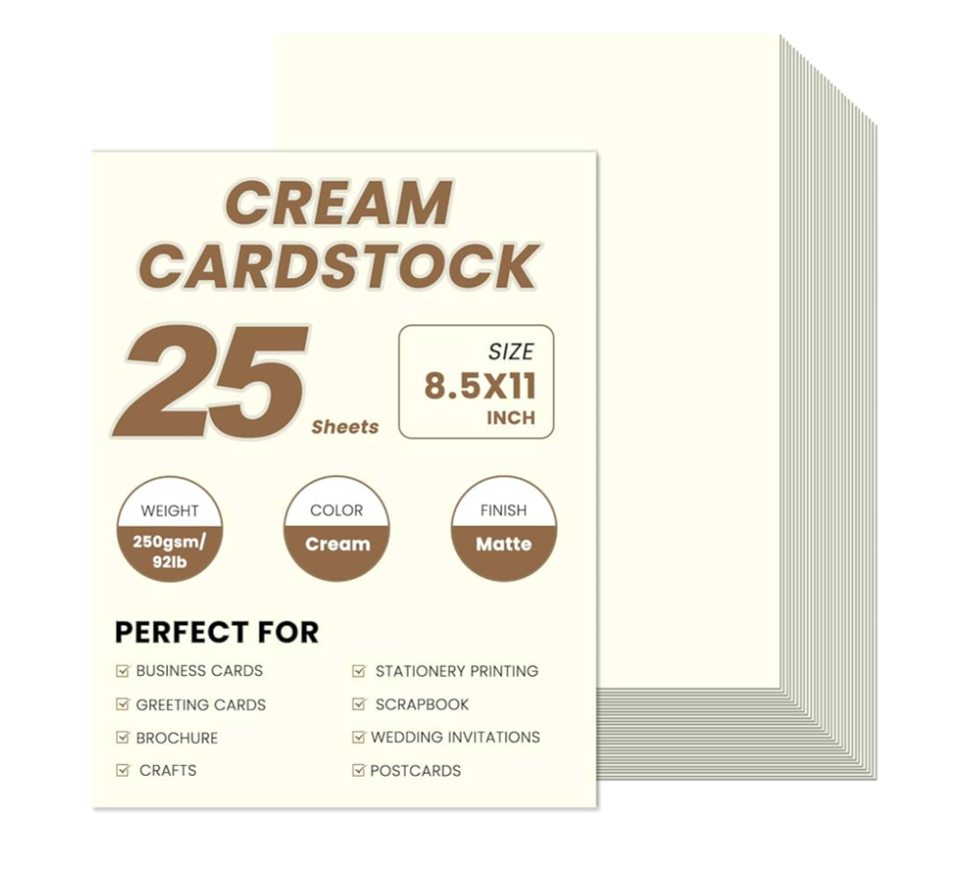 50 Sheets Cream Cardstock 8.5 x 11, 92lb/250gsm Ivory CardStock, Heavy White Card stock Printer Paper for Invitations, Scrapbooking, Crafts, Diy Cards, Decoration, Drawing