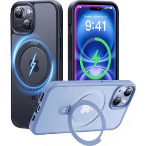 CASEKOO for iPhone 15 Case with Magnetic Invisible Stand [Military Drop Protection] [Compatible with MagSafe] Shockproof Slim Translucent Matte Case 6.1 Inch, Black, for Man/Woman