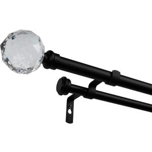 EXCLUSIVE HOME Crystal Ball Double Curtain Rod and Finial Set, Adjustable Matte Black, 36"-72"