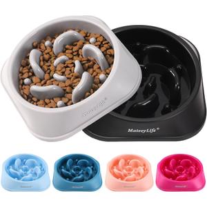 MateeyLife Slow Feeder Dog Bowls 2PCS, Anti-Choking Puzzle Dog Food Bowls, Anti-Slip Interactive Feeding Slow Down Eating, Bloat Stop Maze Dishes for Medium Large Breeds Gray&Black