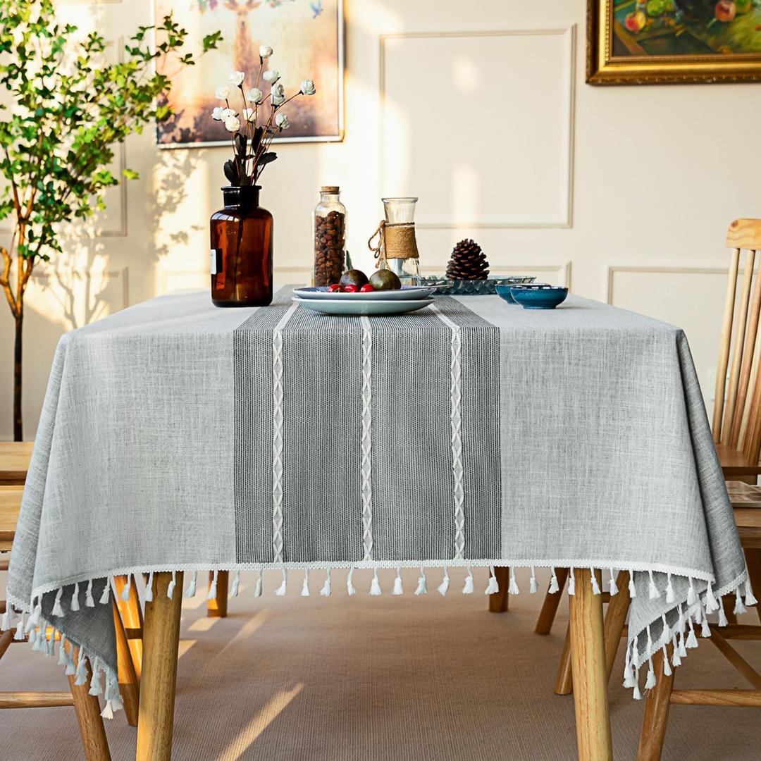 BESBESME Farmhouse Table Cloth Waterproof Boho Style,Kitchen Dining Room Briaded Tablecloths for Square Tables, Washable Wrinkle Resistant Table Cover(55''x55'',4 Seats, Grey)