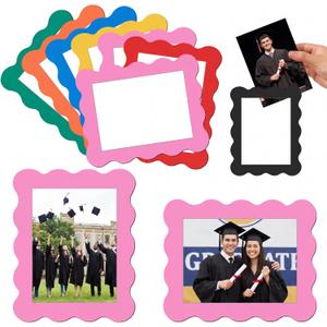 Kingdder 12 Pcs Graduation Scalloped Magnetic Picture Frame for Refrigerator 4 x 6 Colorful Reusable Picture Frame Magnets Decorative Photo Holders for Fridge Home School Office Kitchen Locker Decor