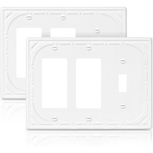 Combination Metal Light Switch Covers Wall Plate, 1 Toggle/2 Decorator Switch Plate Outlet Covers Off White Decorative 3 Gang Wall Plate - Classic Retro Style, 2 Pack
