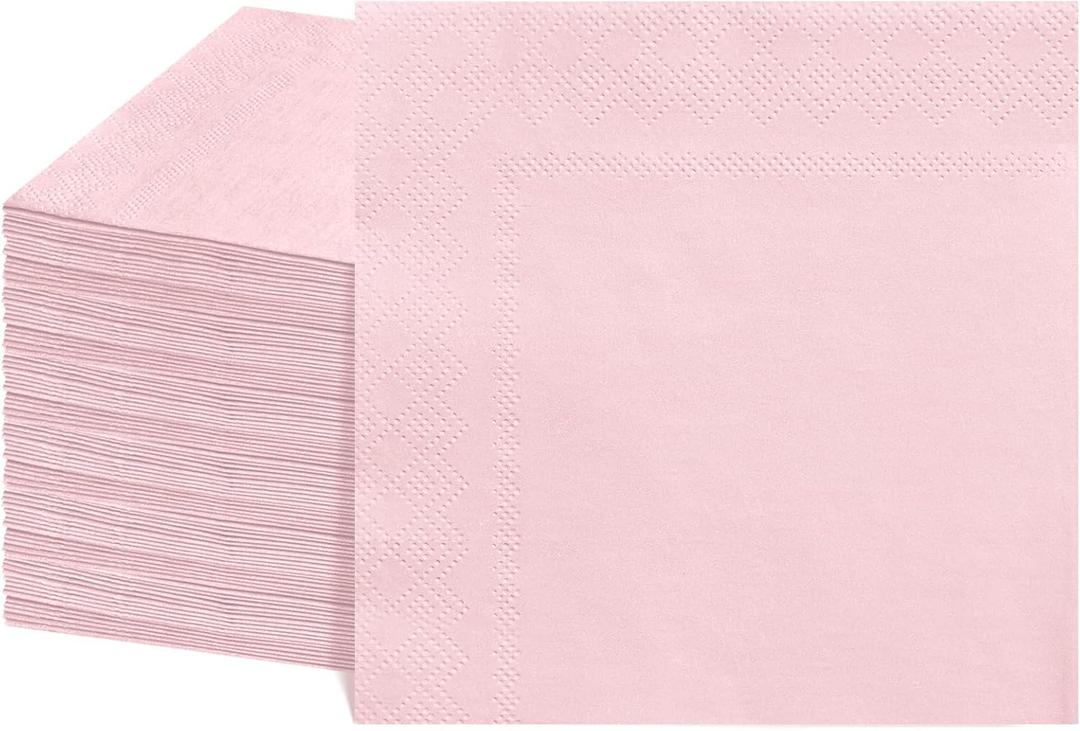 NatNarr 120 Pcs Cocktail Napkins Pink Mothers Day Napkins Disposable Light Pink Dessert Beverage Party Napkin for Girls Birthday, Bridal Baby Shower, Mothers Day, 5 x 5 Inch