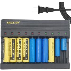 18650 Battery Charger 10 Bay - Upgraded Smart 18650 Battery Charger for 3.7V 18650 26650 14500 16340 18500 10440 18350 17670 Rechargeable Batteries Charger - Not Batteries