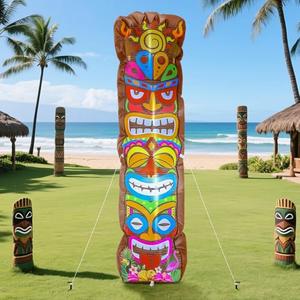 Shappy 5 ft Inflatable Tiki Decoration Outdoor Luau Hawaiian Inflatable Tiki Totem Flamingo Built-in LED Lights Blow up Luau Decor for Summer Beach Tropical Pool Yard Hawaiian Aloha Party Supplies