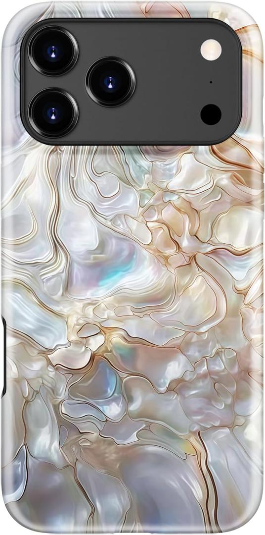 LUMARKE for iPhone 17 Pro Max Case Cute,Aesthetic Cream Abalone Girly Shell,Compatible with Magsafe,Trendy Cool Retro Western Girly Protective Slim Phone Cover for Women Girls (Marble Texture)