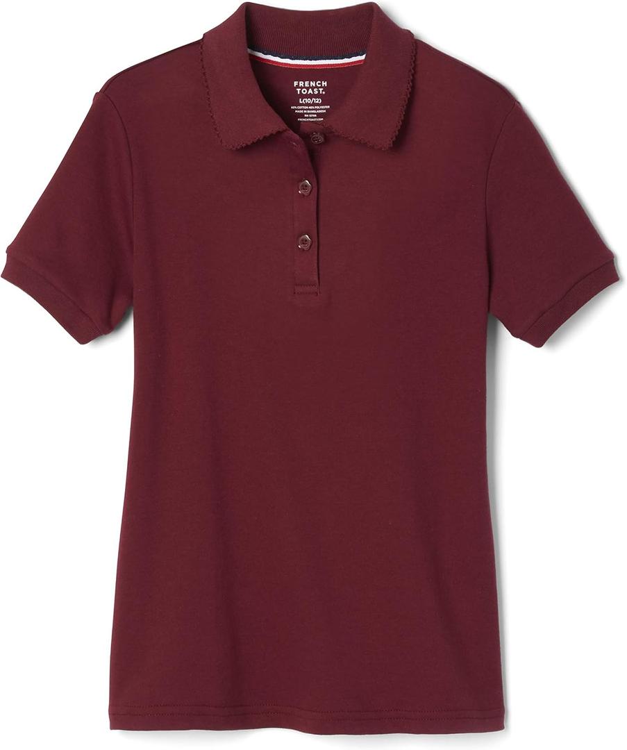 French Toast Girls' Short Sleeve Picot Collar Polo School Uniform Shirt (Standard and Plus) (Red)