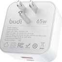 BUDI Flat USB C Wall Charger, 65W 2-Port Slim USB Wall Charger, Fast Charging Block with 45W Type-C Power Delivery and 20W Type-A for Computer/iPhone 17/16/15/14/13/12/11/Pro Max/XS/XR/8/7,Tablets