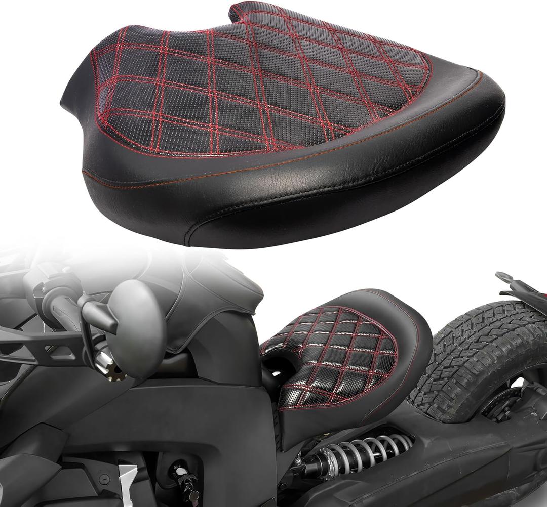 Driver Seat Rider Solo Seat w/Thick Cushion For Can Am Ryker 600 900 Sport Rally Edition 2019-2025 Ryker Seat Accessories(Part#219400795)(Diamond Red Stitches)