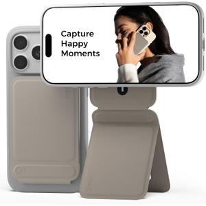 MOFT Phone Tripod Stand Selfie Stick for iPhone, Multi-Angles iPhone Stand, Lightweight & Portable Phone Holder, Strong Magnets, MOVAS Vegan Leather, Travel Essentials, Taupe (Without Card Slot)